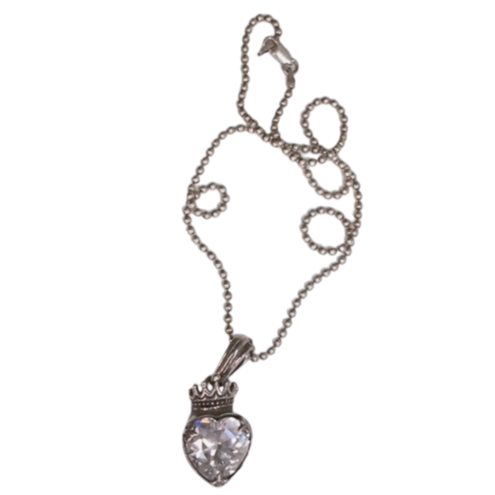 Queen Baby  | .925 Sterling Silver Heart Diamond Crown Necklace